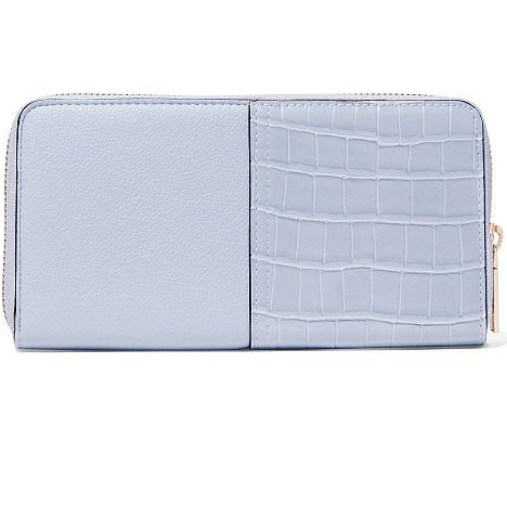 Nip luxury VS sky blue 1/2 vegan croc gold tone v zip long wallet - Picture 3 of 5